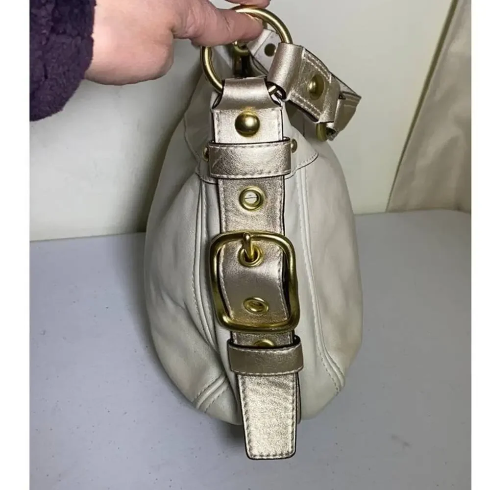 Coach Cream and Metallic Leather Hobo Bag vtg